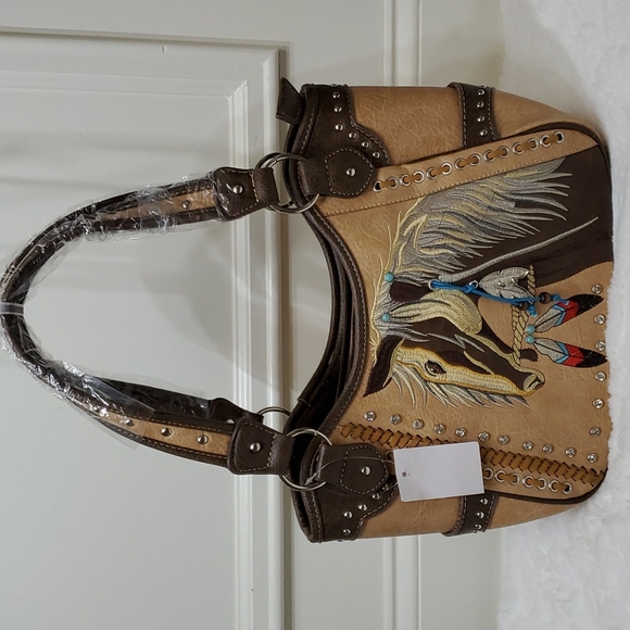 Western Rhinestone Bling Vegan Leather Handbag - Picture 3 of 5